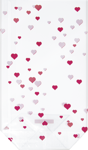 Sachet Coeurs - transparent avec coeurs rouges 10 pcs